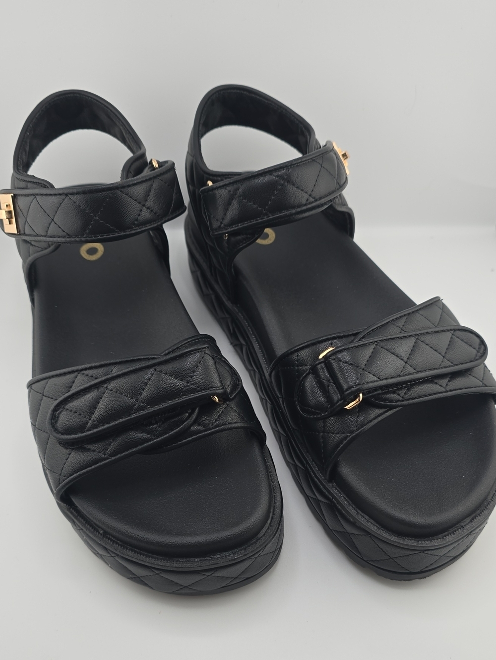 Black Quilted Leather Slingback Flatform Sandals - Picture 4 of 16